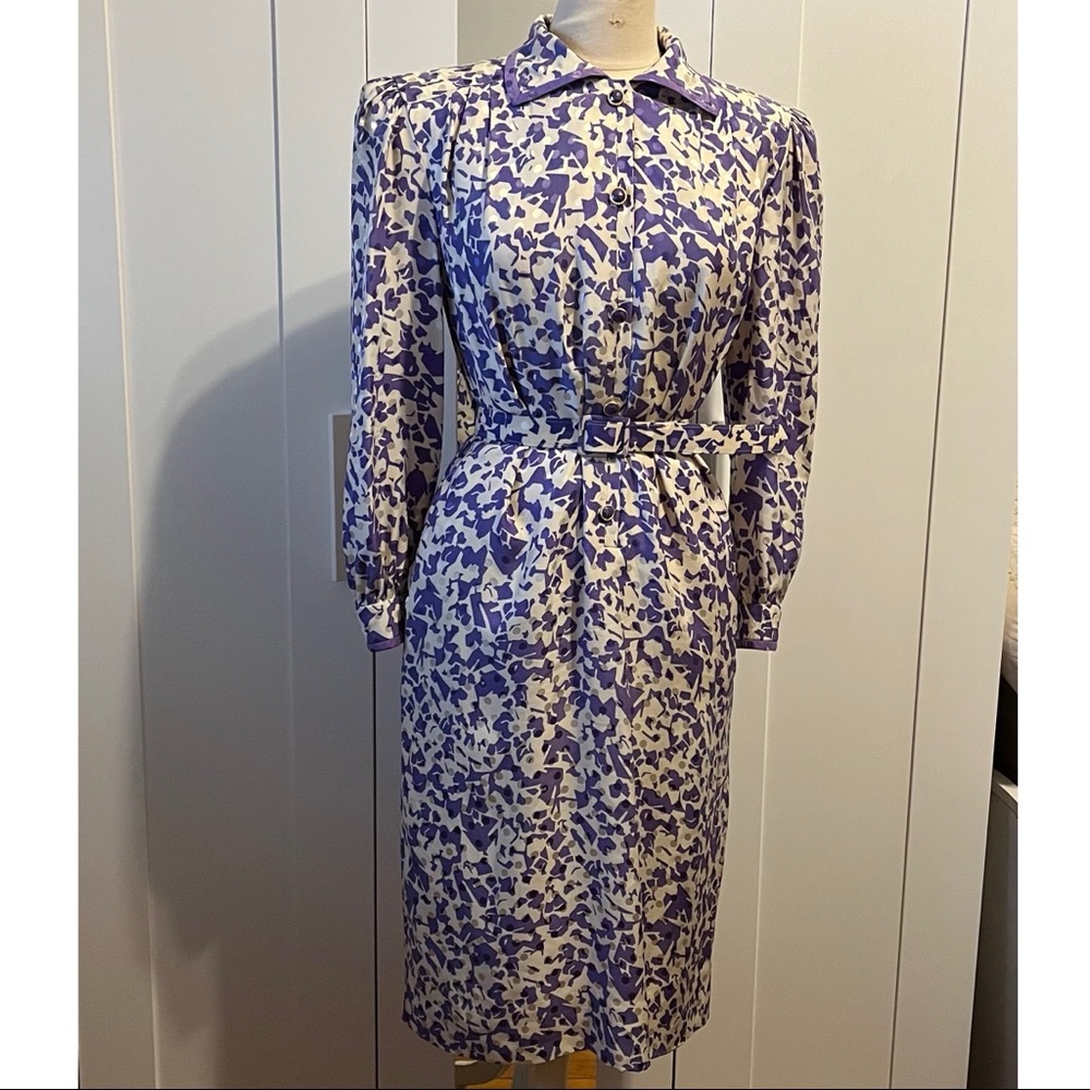 Vintage Purple Abstract Print Shirt Dress